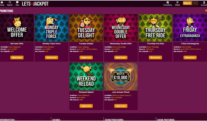 bonussen en promoties bij Lets Jackpot