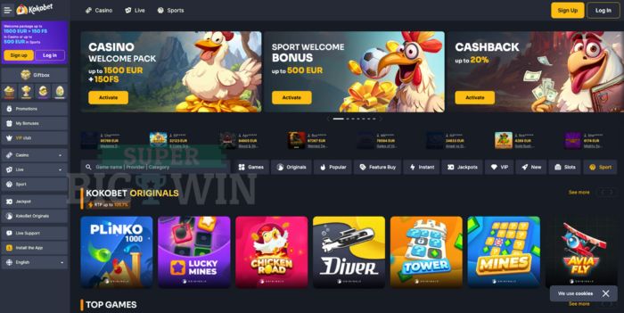 Homepage van Kokobet casino