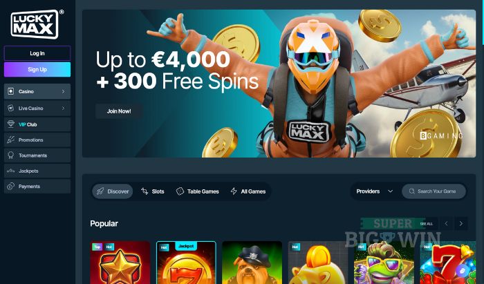 Lucky Max casino homepage