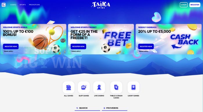 Homepage van taikaspins casino