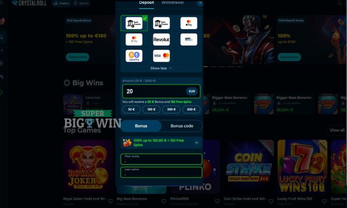 Storten bij Crystalroll Casino