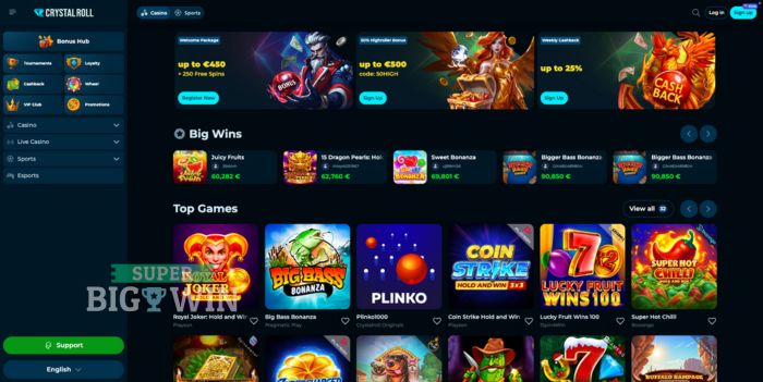 Homepage van crystal roll casino