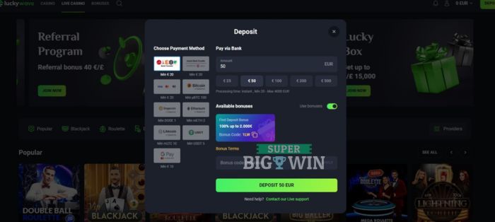 storten bij LuckyWave casino