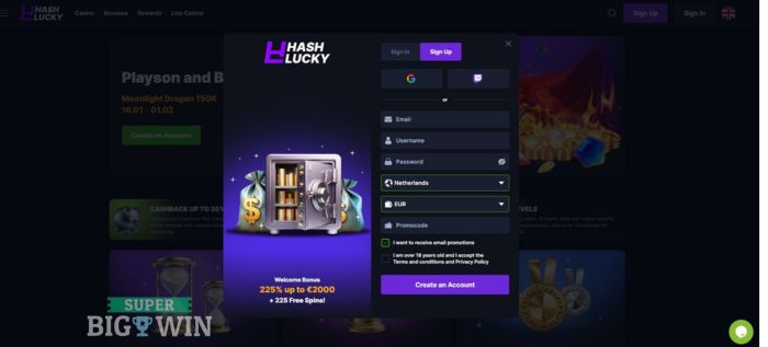 Aanmelden bij Hashlucky Casino