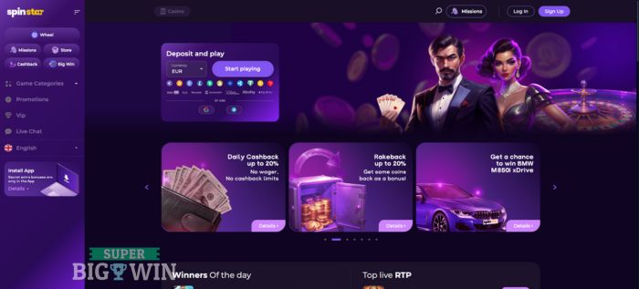 spinstar casino homepage